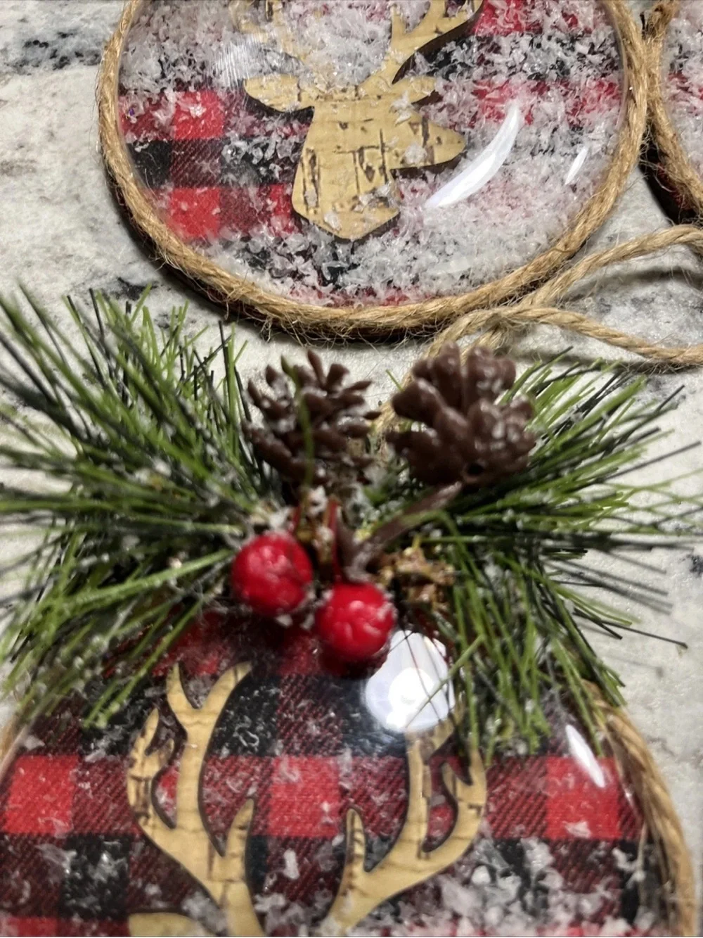 Rustic Red Buffalo Plaid Reindeer Holiday Ornaments - Set of 4
